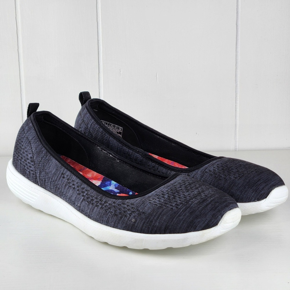 Skechers Ballet Flat Sneakers One Up Air Cloud memory Foam Gray Black Womens 10